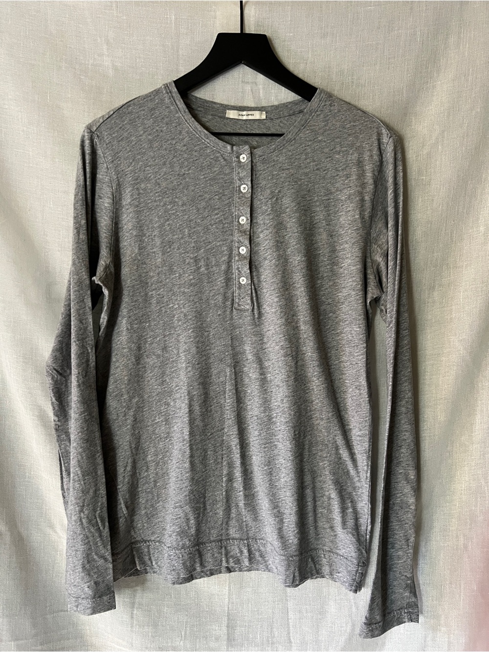 Adam Lippes Gray Long Sleeve Henley Tee Shirt Size M Luxury Designer